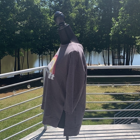 Wildfox Women's Cropped Sleeve Easy Does It Gray Split Hem Sweatshirt Small - Picture 2 of 7